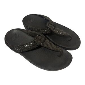 Fitflop black lulu embellished crystal thong flip flops size 8